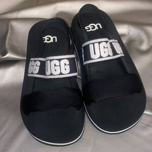 UGG Black Slide Sandals with White Logo